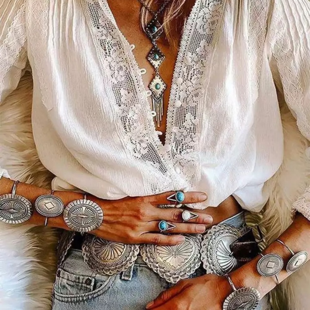 SOLD OUT White Boho Crochet Lace Peasant Blouse - Picture 4 of 7